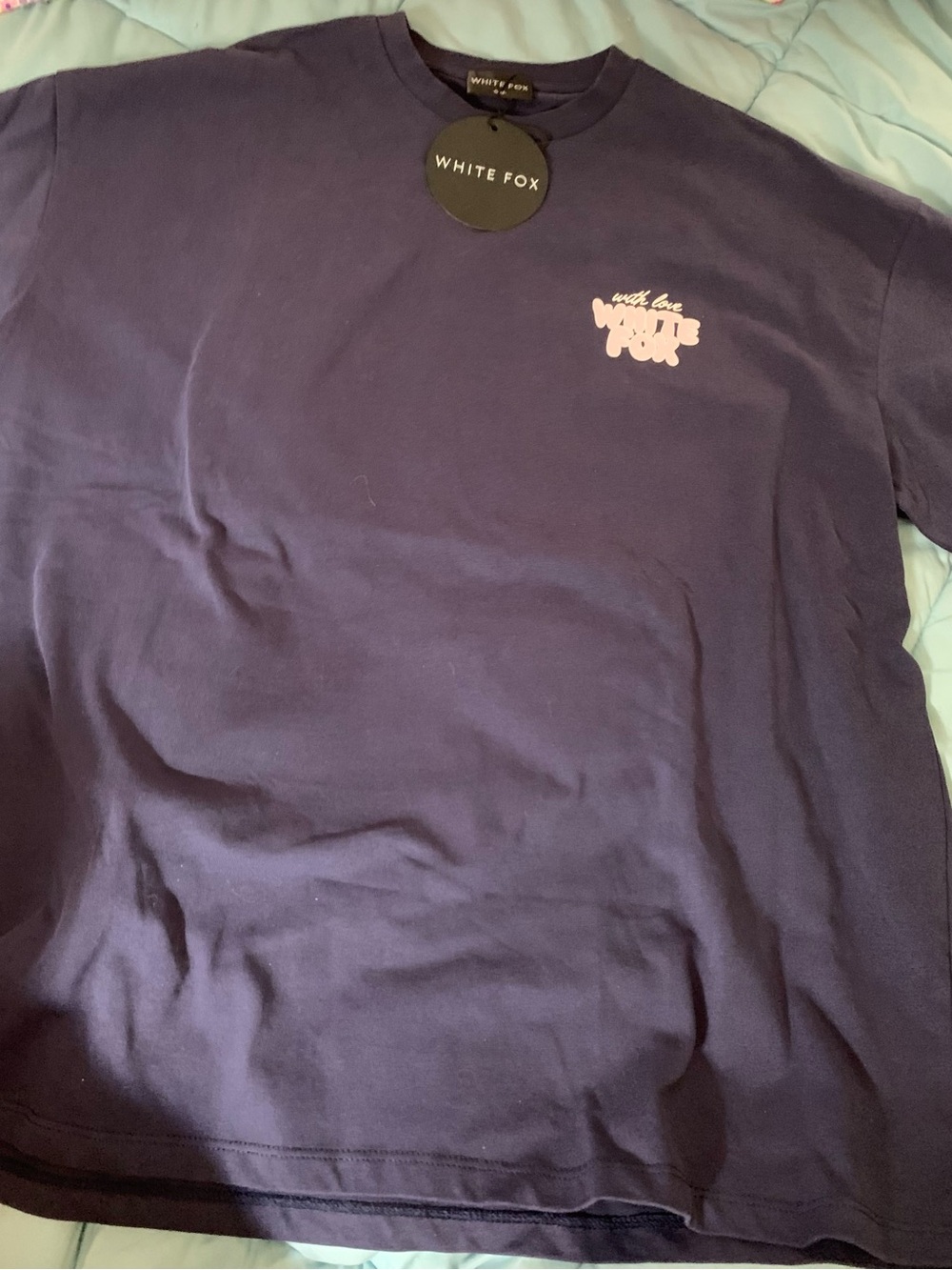 White Fox Navy Graphic Tee with Pink Logo